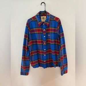 Hollister Blue Red Plaid Casual Button-Up